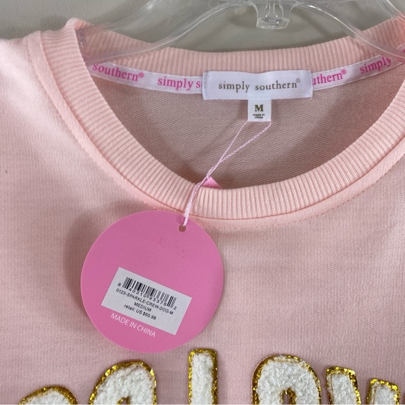 NWT Simply Southern Women’s Light Pink Peach Dog Lover Lettered‎ Sweatshirt Sz M - Picture 6 of 13